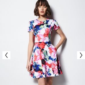 Floral Fit & Flare scuba material dress